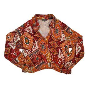 Vintage-Style Haute Hippie Multicolor Paisley Patchwork Button-Up Blouse S, NWT